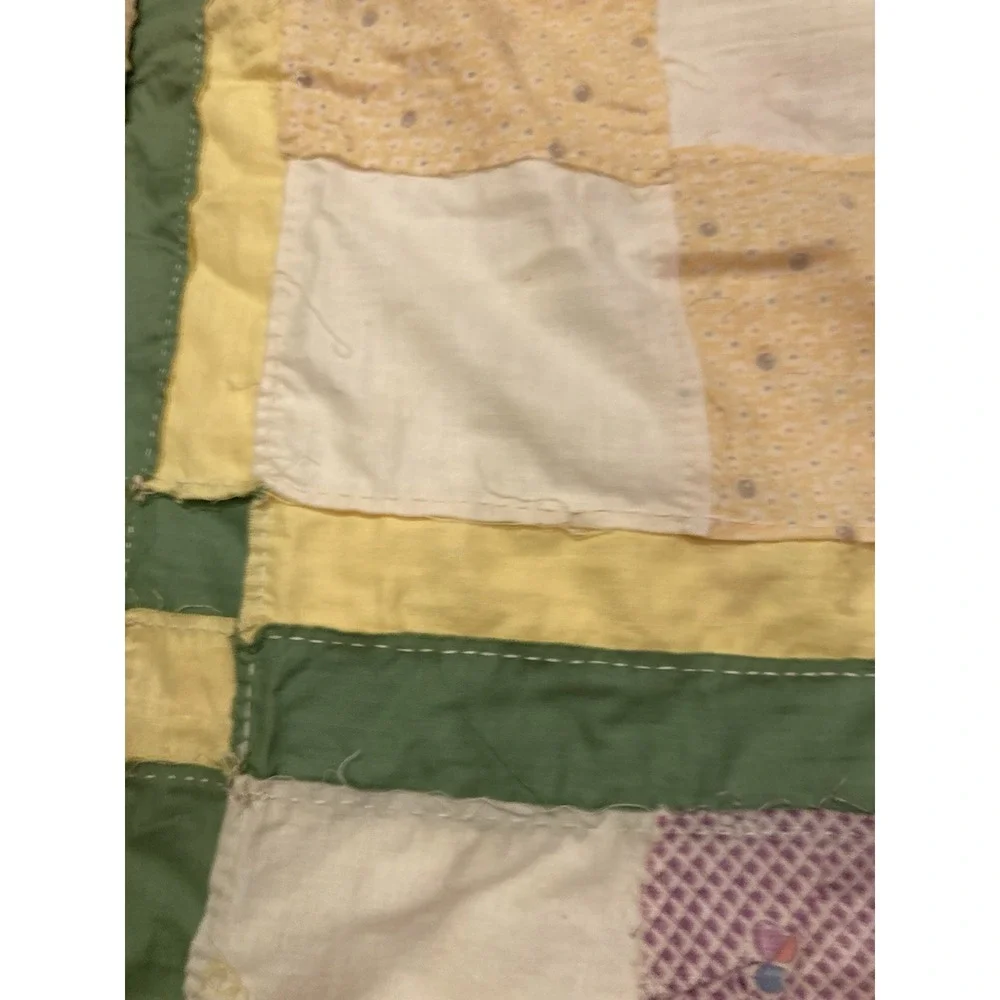 Vintage Hand Sewn Nine Patch Quilt Top Sashing And Cornerstones 70x81 Unfinished